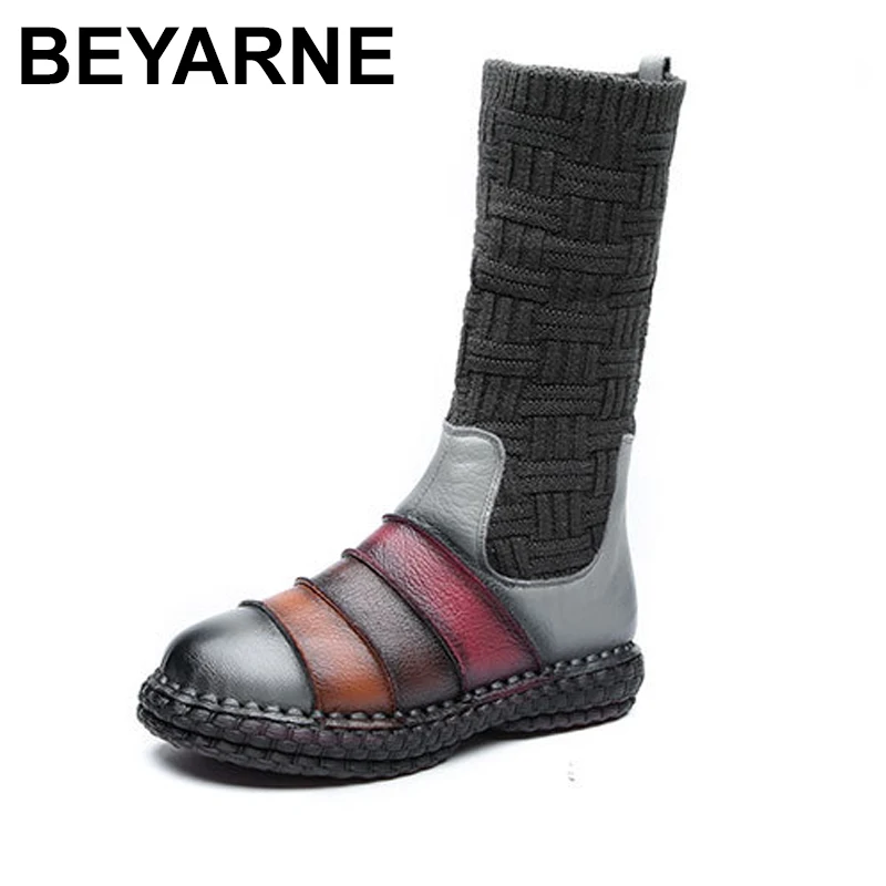 Женские винтажные ботильоны из натуральной кожи на платформе|warm shoes|knitted ankle bootssnow
