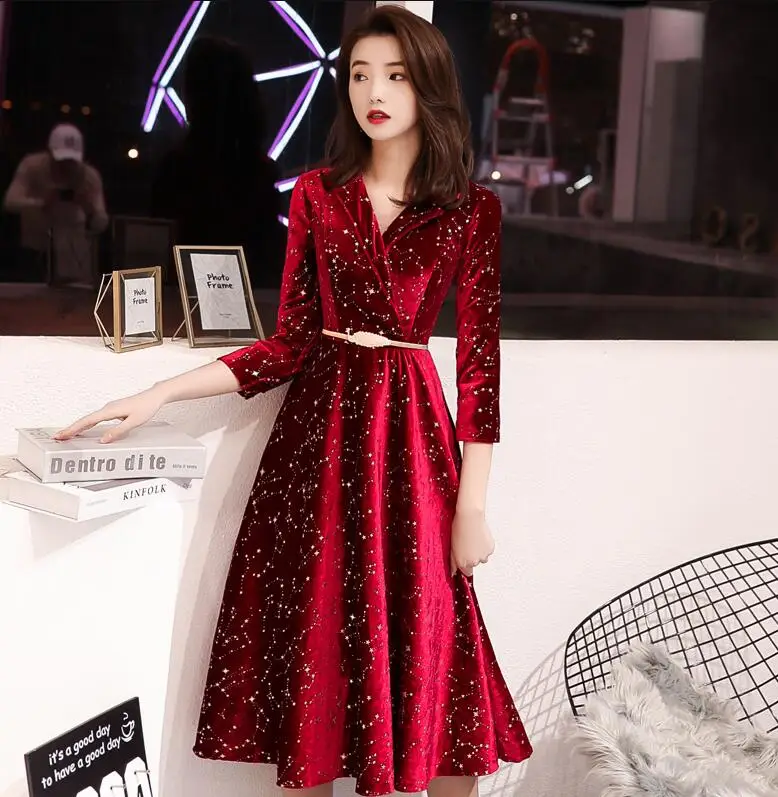 Вечернее платье weiyin de Soiree Новое Элегантное бордовое длинное вечернее платье блестящее вечернее платье с v-образным вырезом и блестками WY1569 - Цвет: wine red