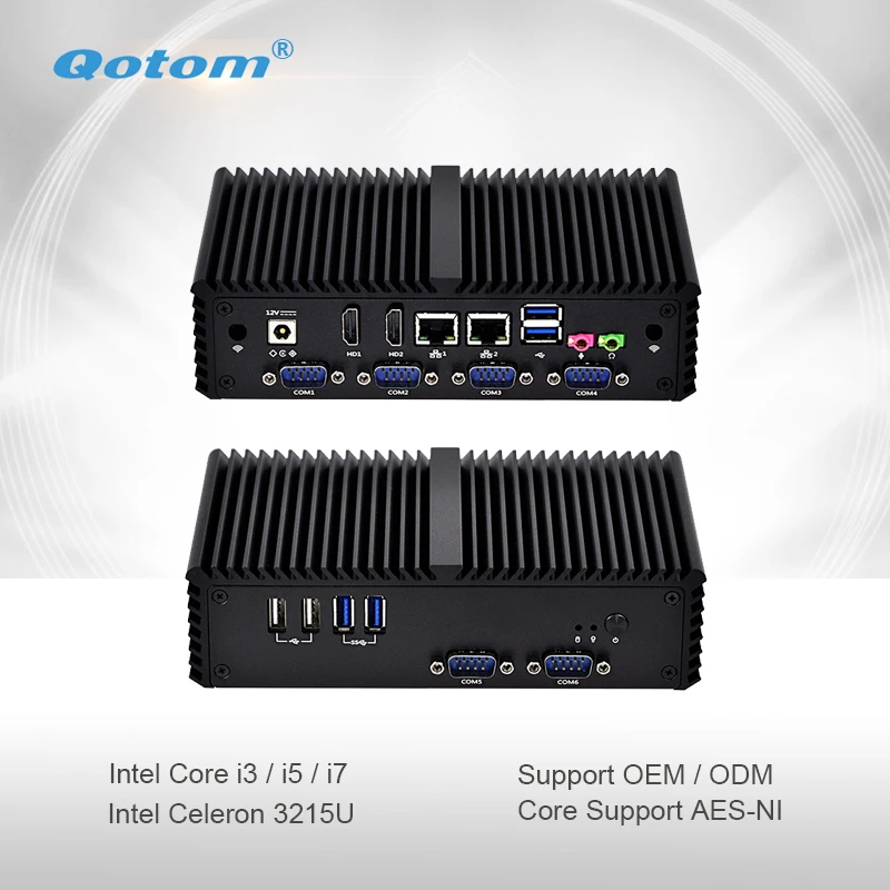 Qotom-Q300P Qotom мини-ПК с WiFi 2 Ethernet гигабитный двухъядерный процессор Celeron/Core i3/i5/i7 безвентиляторный настольный компьютер