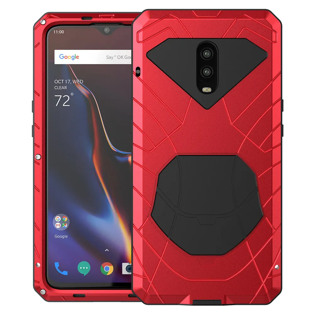 Red Для Oneplus 6 6 T твердый корпус для телефона Алюминиевый металлический протектор экрана из закаленного стекла OnePlus 7 7Pro крышка сверхмощная защита - Цвет: Red