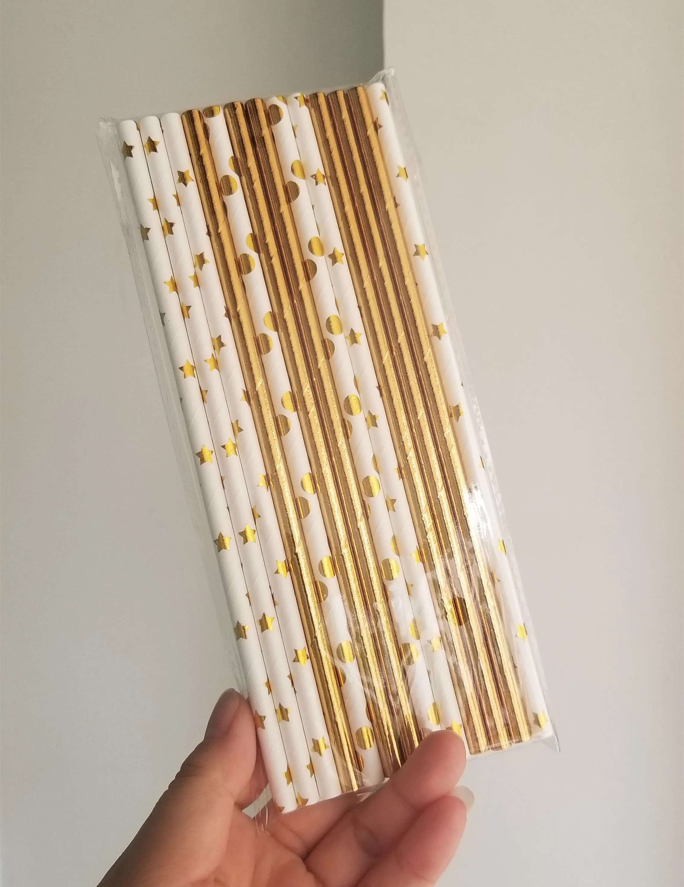 25 шт Блестящий металлический золотой смешанный цвет бумажные соломинки полосы