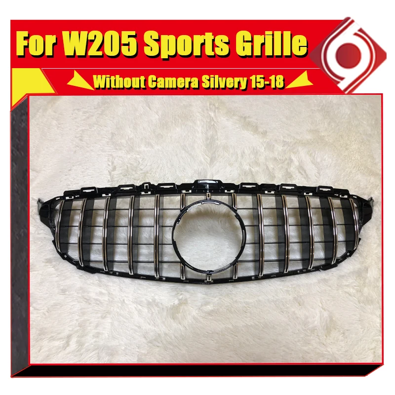 Подходит для Mercedes C205 W205 GTS style grill ABS silver C class передняя решетка без камеры и знака 2015