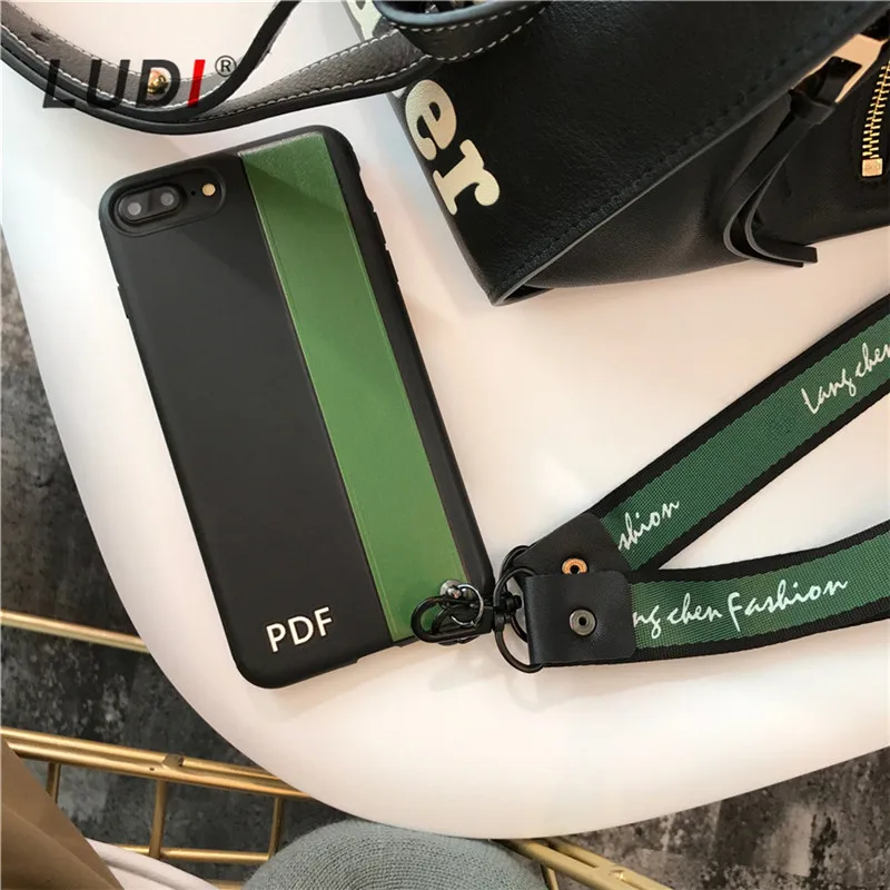 Чехол LUDI в Корейском стиле с простым зеленым и белым ремешком для iPhone X 8 7 7plus