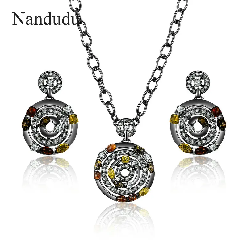 Nandudu стильный круглый кулон комплекты украшений для женщин черный пистолет Цвет