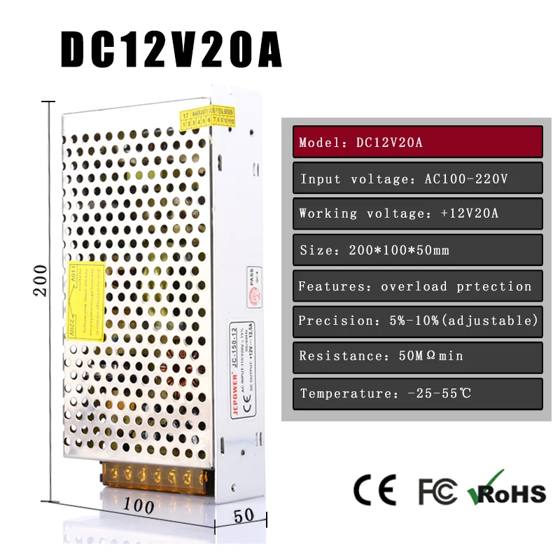 Бесплатная доставка светодиодный блок питания выход Adpter 20 А 250 Вт 12 В постоянного