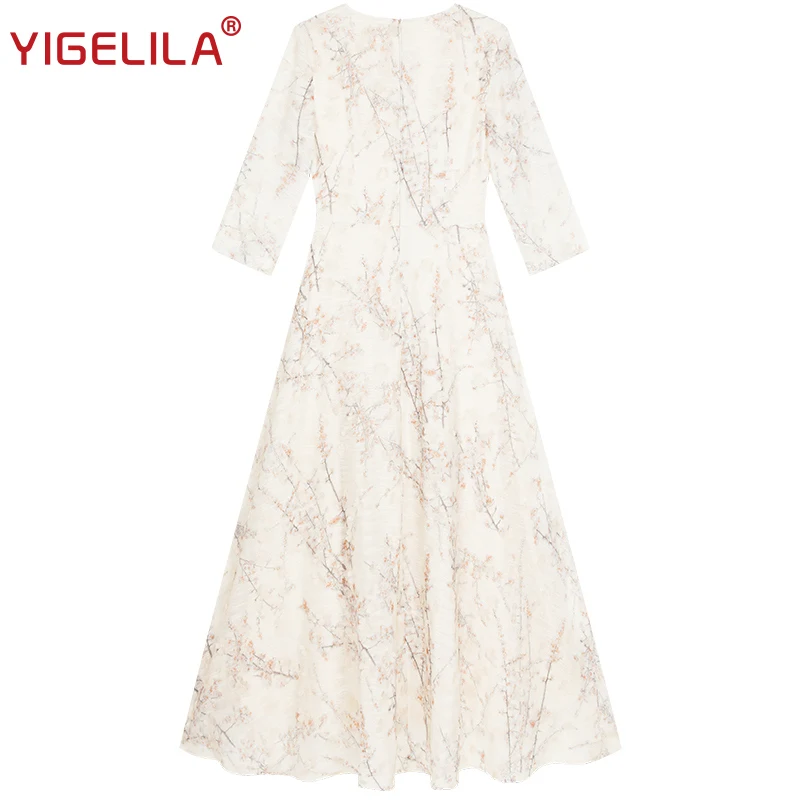 YIGELILA 2019 весеннее женское длинное платье с принтом модное v-образным вырезом и