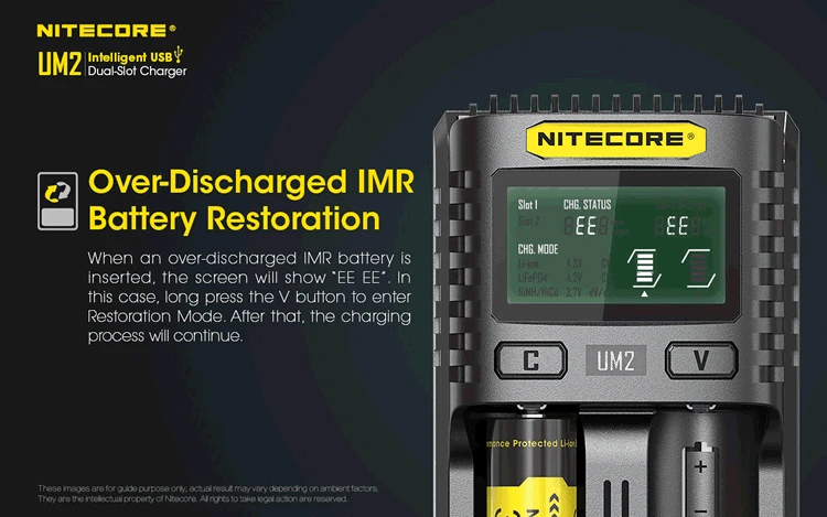 NITECORE UM2 автоматический универсальный Быстрый Интеллектуальный USB ЖК-дисплей батарея
