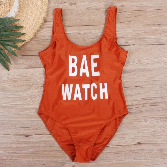 Классический купальный костюм с буквенным принтом BAE WATCH, женский купальник, монокини, S-XL, открытая спина, купальный костюм с высокой посадкой, боди - Цвет: Coffee