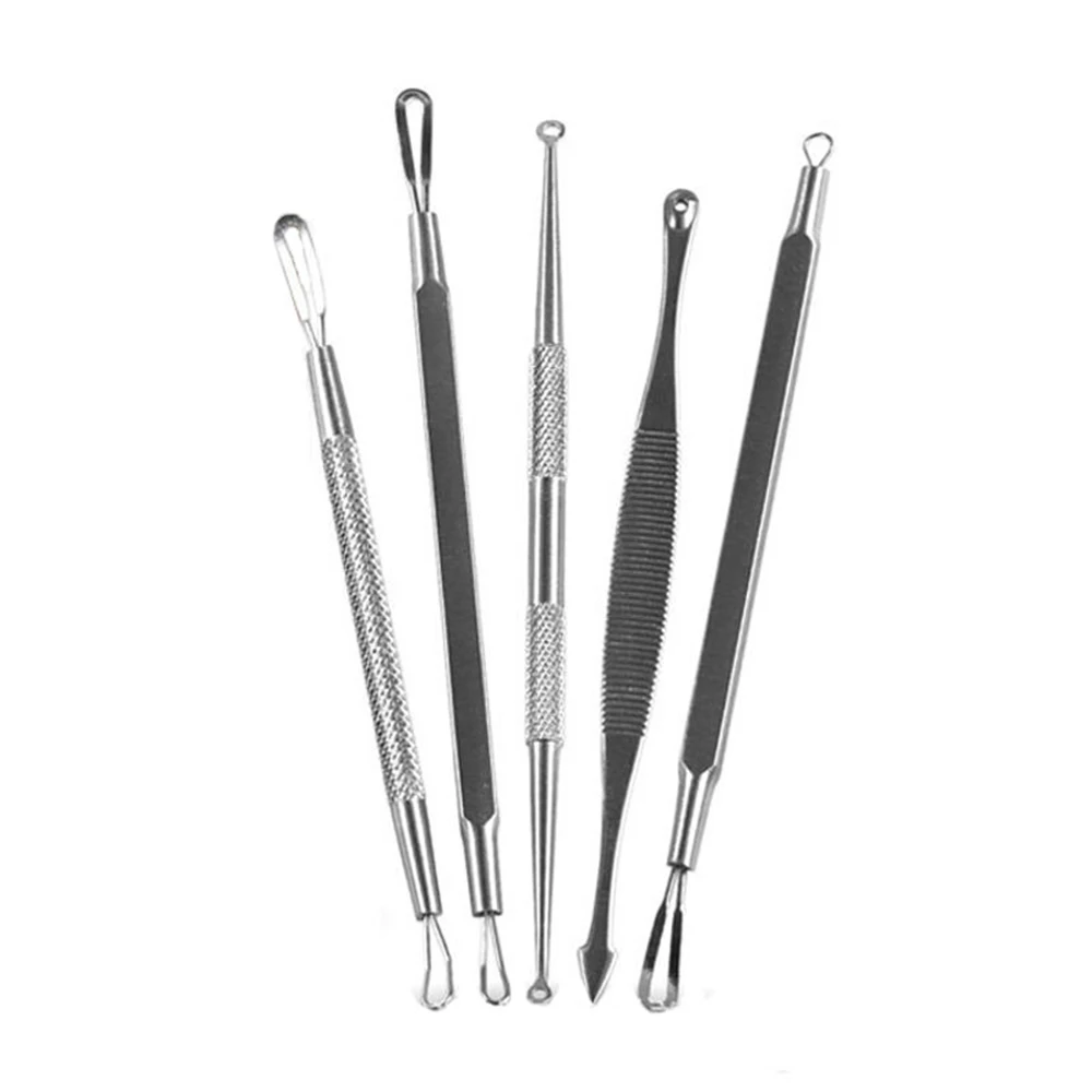 5PC no Case 1/5 шт./компл. макияж для удаления черных точек, моднок ювелирное изделие, инструменты для снятия Набор по уходу за кожей пятна акне экстрактор для прыщей Make Up Красота с кожаной сумкой - Цвет: 5PC no Case