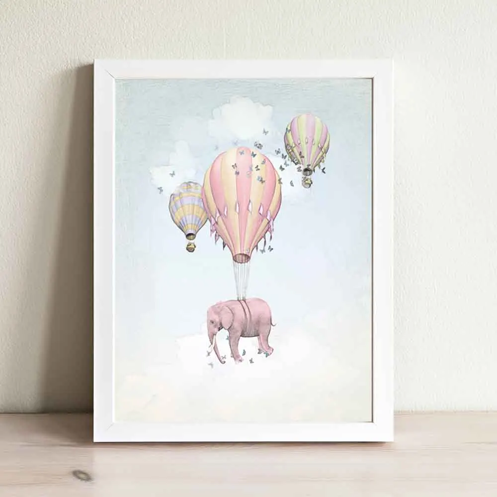 Allenjoy Детские плакаты Красочные Слон шары бабочки небо Холст Картина Смешные