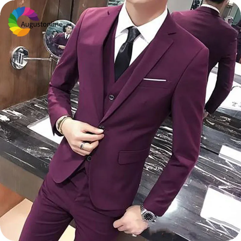 

Custom Made Burgundy Men Classic Suit for Business Casual Man Blazer Slim Fit Groom Tuxedo 3Piece Costume Homme Terno Masculino