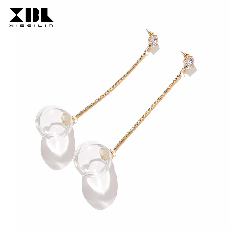 925 Silver Needle Simple Artificial Zircon Gold Chain Long Earrings Female Temperament Personality Beads Pendant | Украшения и