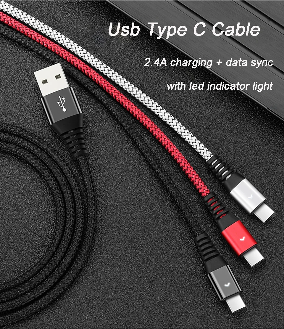 Usb type-C светодиодный usb-c кабель для быстрой зарядки Usbc для samsung A50 A40 A30 A20e Note 10 Plus Xiao mi Black Shark 2 mi 9 Pro Se mi 9