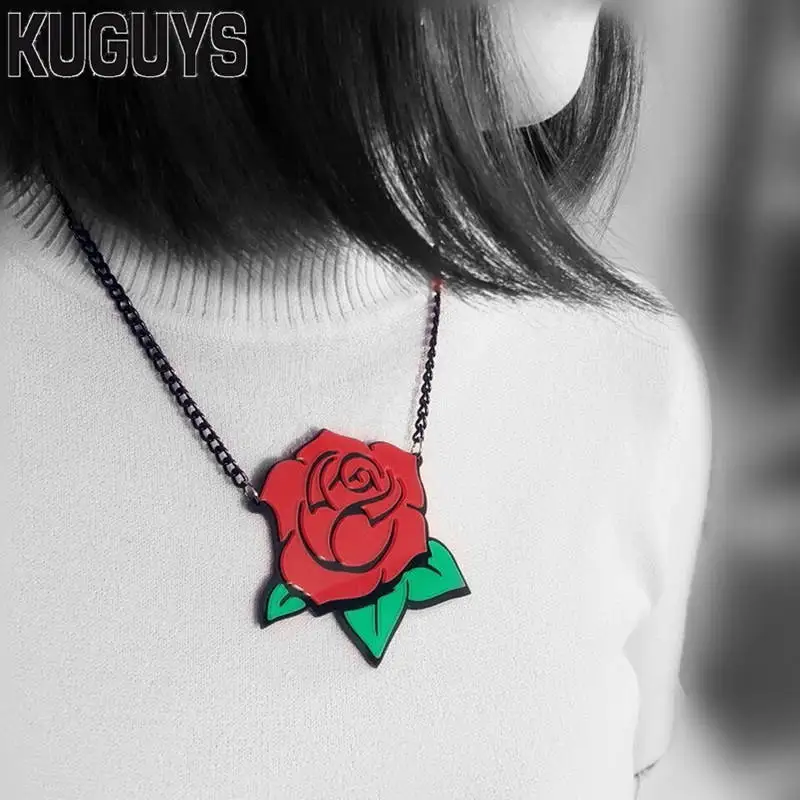 KUGUYS Trendy Jewelry Sets Fashion Flower Earrings for Women Vintage Red Rose Sexy Pendant Necklaces | Украшения и аксессуары