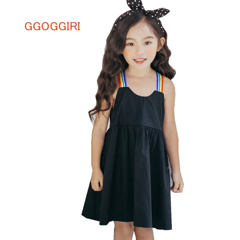 

GGOGGIRI Brand Big Chlidren Clothing New Girls Summer Fashion Rainbow Braces Cotton Quality Mini Causal Sleeveless Dresses