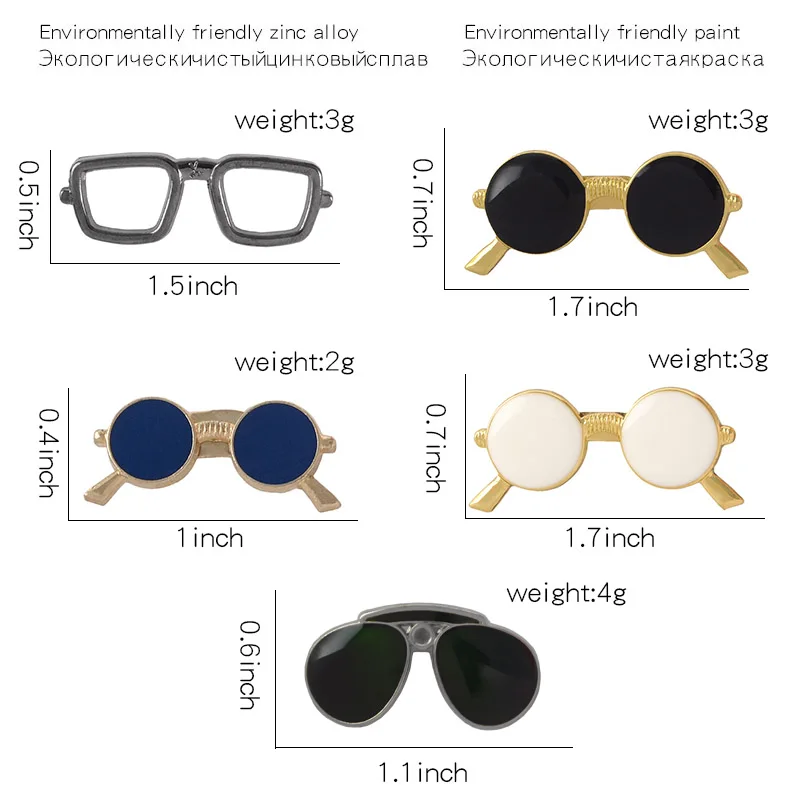 

Decent Glasses Cool Sunglasses Pins Badge Geometric Square Round Black Brooches for women men Lapel enamel Pin Shirt bag Jewelry