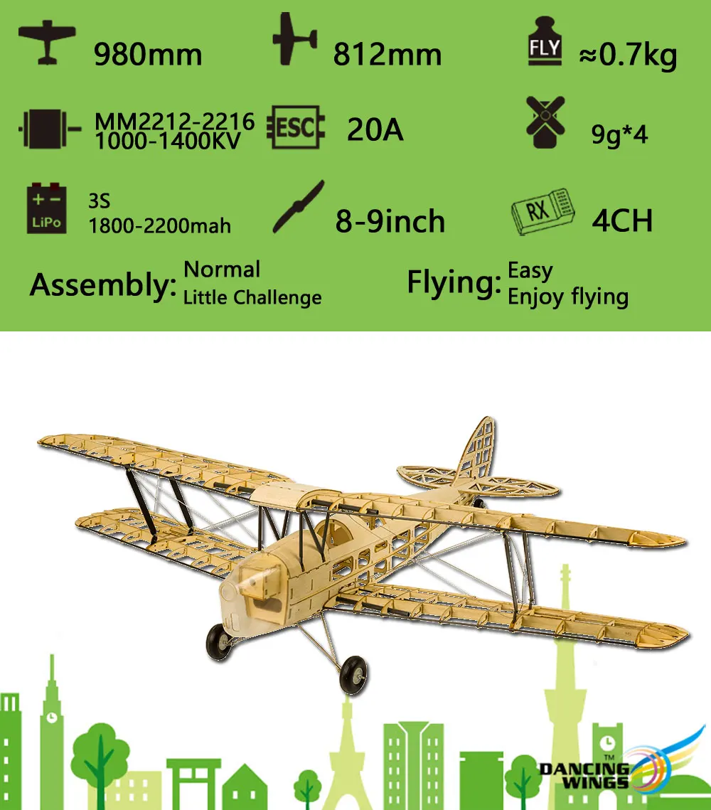 Обновленная мини-модель летательного аппарата Tiger Moth Balsa с электрическим питанием, радиоуправляемый самолет 980 мм, лазерная резка крыльев, модель самолета, комплекты