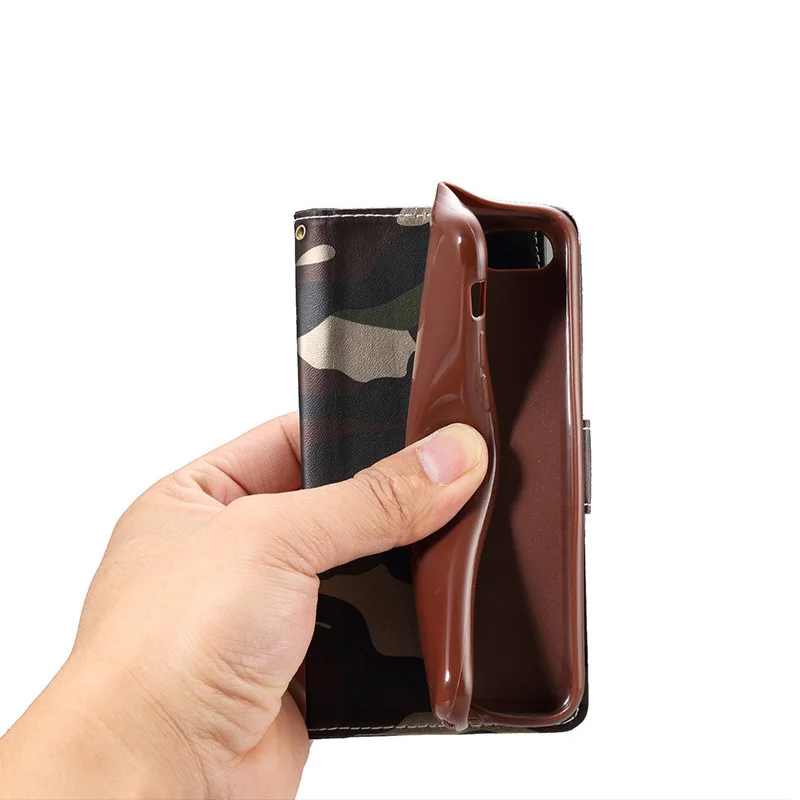 Для iphone 7 6 6s плюс 5 Cover Роскошные модные армейский камуфляж кожа флип чехол для s S