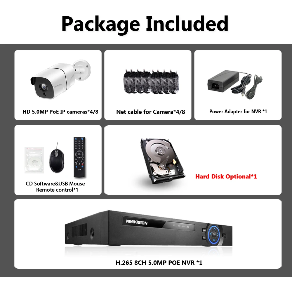 H.265 4CH 8Ch 16CH 5MP POE NVR CCTV камера системы 5MP POE ip-камера 2560*1944 Открытый водонепроницаемый комплект видеонаблюдения