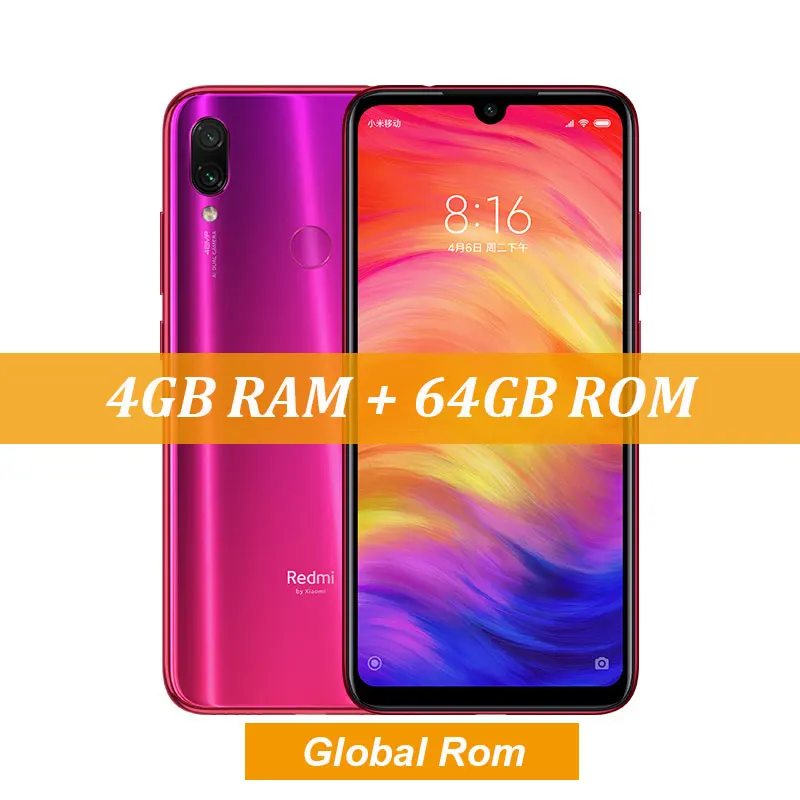 Neptune Red Xiaomi Redmi Note 7 с глобальной прошивкой, 4 ГБ, 64 ГБ, Восьмиядерный процессор Snapdragon 660, камера 48 МП, 6,3 дюйма, FHD экран с защитой от воды, мобильный телефон, QC 4,0 - Цвет: Neptune Red