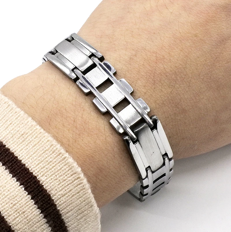 AMUMIU мужские серебряные браслеты из нержавеющей стали звеньев цепи и манжеты