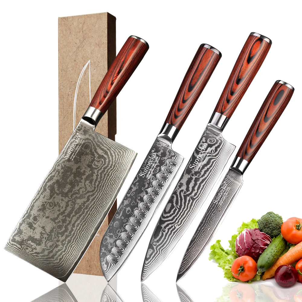 SUNNECKO 4 шт. набор кухонных ножей Santoku шеф повара Кливер нож Дамаск японский VG10 сталь