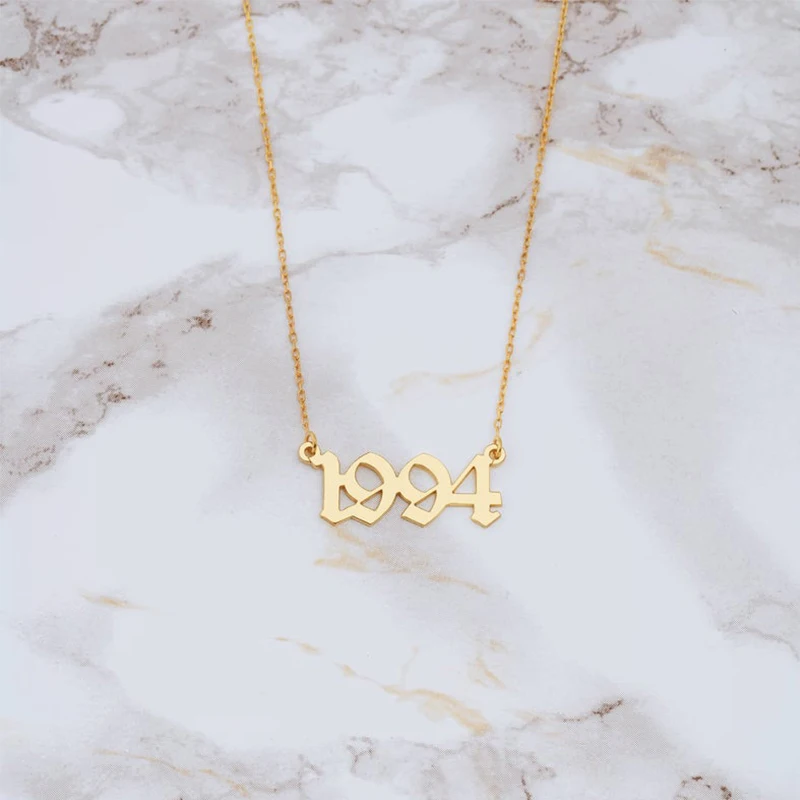 Birthday Jewelry Old English Number Necklace Custom Nacklace Birth Year 1980 To 2019 Personalized Gifts New | Украшения и