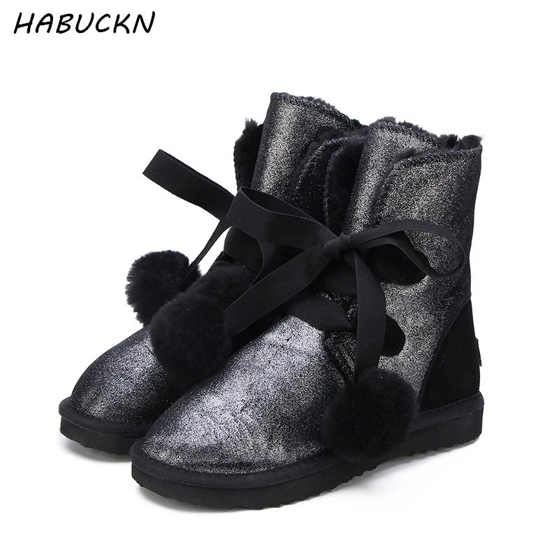 HABUCKN/ г. новые высококачественные модные женские зимние сапоги теплые сапоги зимние сапоги на меху водонепроницаемые женские сапоги из натуральной кожи