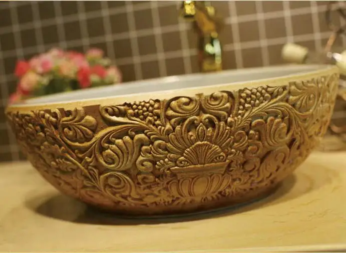 Керамическая раковина с глубоким тиснением круглая для ванной комнаты |