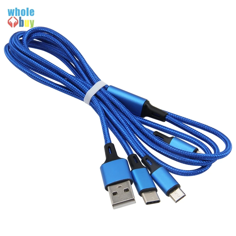 100 шт./лот нейлоновая плетеная ткань 3 в 1 USB Type C Micro 5pin 8pin кабель для быстрой зарядки
