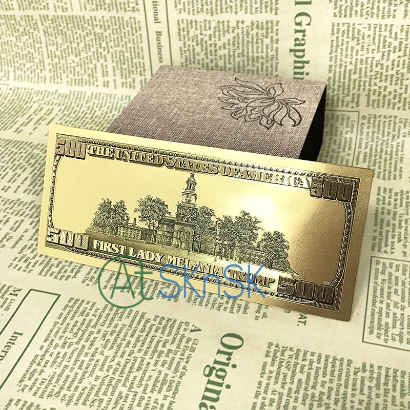 Fashion souvenir 500 dollars 24K gold foil banknote fake money American First lady Melania paper banknotes for gifts | Дом и сад