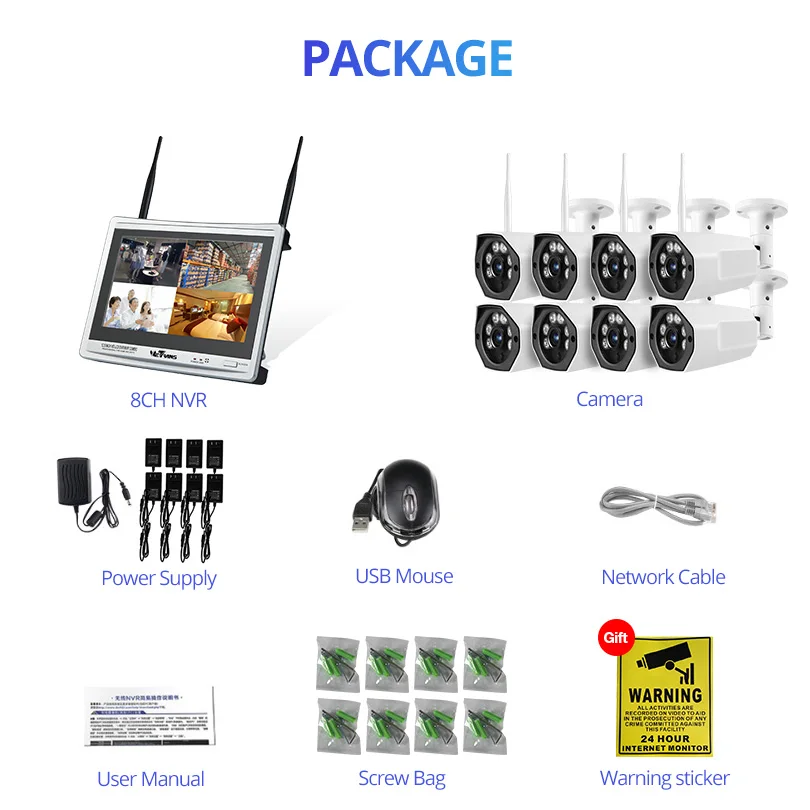 Wetrans Беспроводная система безопасности камеры с монитором 8CH 2MP NVR Wi Fi 1080 p комплект