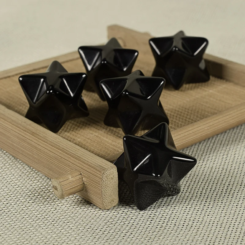 1 шт. натуральный черный обсидиан Меркаба звезда кристалл камень резной точка