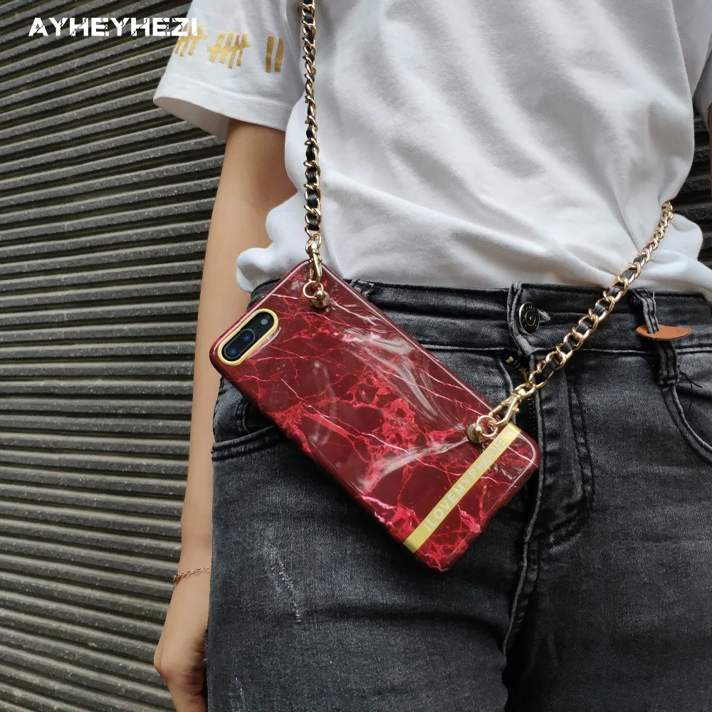 Instafashion Glossy Soft Marble Cell Phone Back Cover for IPhone XS X 6S 6 8 7 Plus Case Crossbody with Long Strap Lanyard | Мобильные