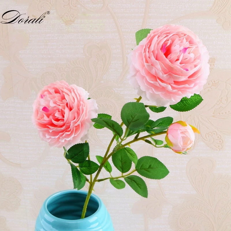 pink Искусственные розы шелковые цветы, Пионы DIY длинная ветка 3 головки пионы поддельные цветы Искусственные цветы Свадьба сценическая фоновая Декорация - Цвет: pink