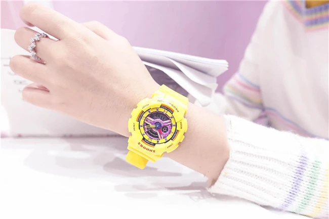 yellow Ulzzang многофункциональные электронные спортивные часы женские водонепроницаемые силиконовые студенческие наручные часы с большим циферблатом подарок Montre Femme - Цвет: yellow