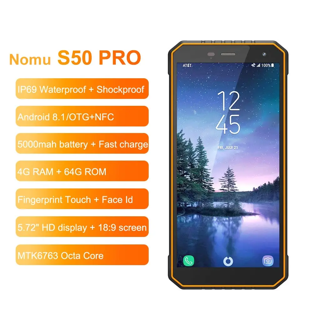 Ному S50 PRO IP69 Водонепроницаемый мобильных телефонов Android 8 1 5 72 &quotHD + Octa Core MTK6763 4 GB 64