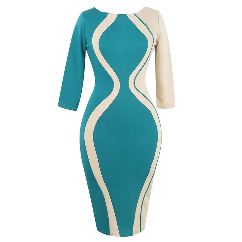 

Vogue Nice Dress 1841s Knee Length Women Pink Elegant Nice Spring Female Patchwork Half Sleeve Pencil Dresses Retro Dresses