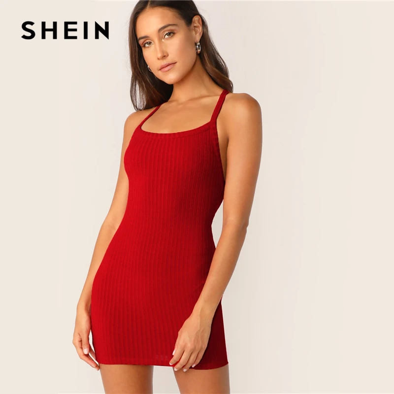 SHEIN Облегающее Трикотажное Платье С Открытой Спинкой Сексуальные Летние Женские Платья Без Рукавов