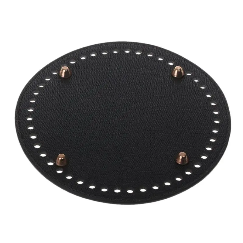 black Круглый кожаный низ с отверстиями заклепки для вязания сумки DIY сумки через плечо аксессуары - Цвет: black