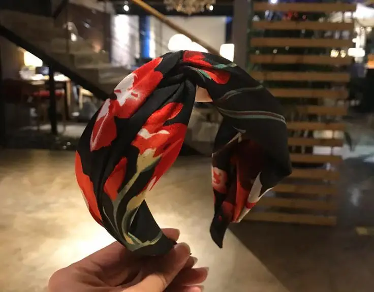 color 2 black Богемная Цветочная головная повязка с принтом крест для женщин головной убор ободок широкий для взрослых праздник украшение ободок для волос для девочек обруч для волос - Цвет: color 2 black