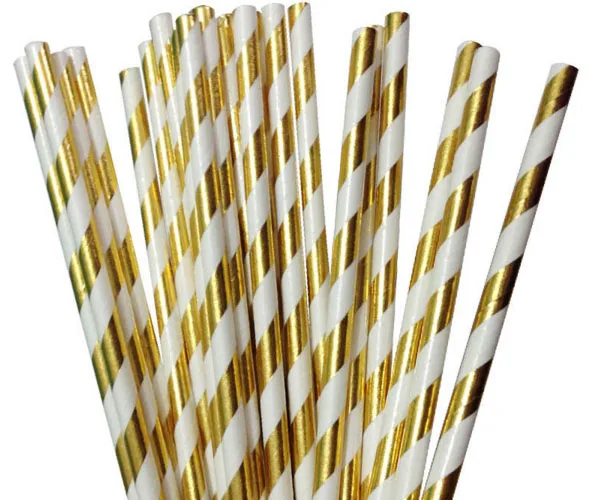 Полосатые Бумажные соломинки из фольги с серебряными блестками 25 шт.|straws for