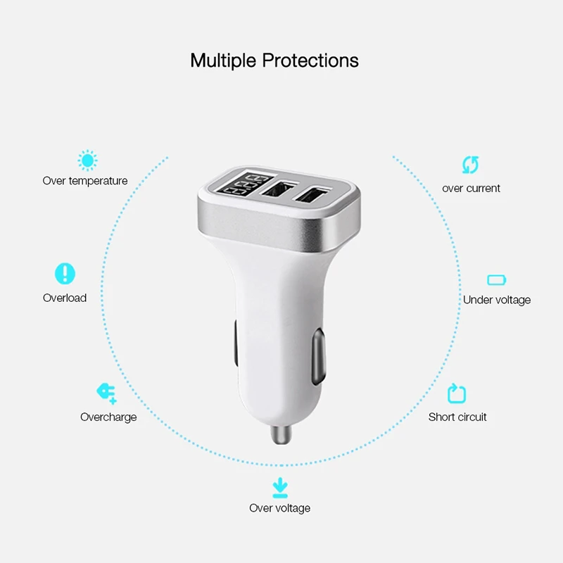 Автомобильное зарядное устройство Max 2.1A с ЖК-дисплеем и двумя usb-портами для iPhone, iPad, samsung, Xiaomi, зарядное устройство для телефона, автомобильное зарядное устройство с двумя USB