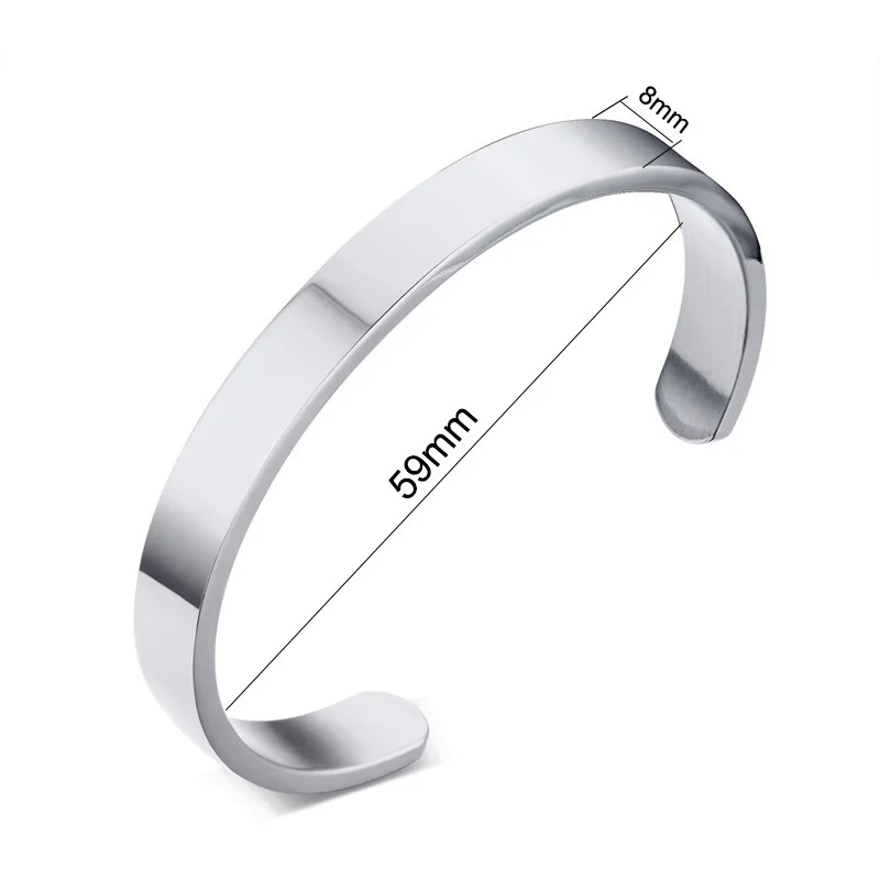 Silver 8mm 59mm Vnox, гравировка, персонализированная пара браслетов-манжет для мужчин и женщин, браслет из нержавеющей стали, классический браслет для влюбленных, сделай сам, ювелирное изделие, подарок - Окраска металла: Silver 8mm 59mm