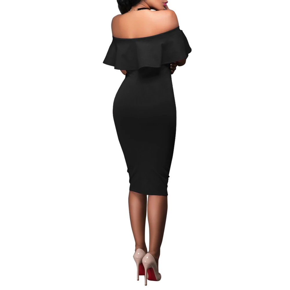 New Summer Party Women Sexy Off Shoulder Layered Flounce Ruffle Midi Bodycon Dress