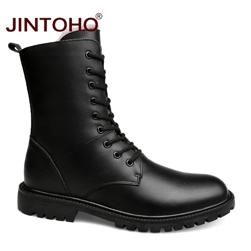 Мужские зимние ботинки JINTOHO из 2017 натуральной кожи мужские кожаные до середины