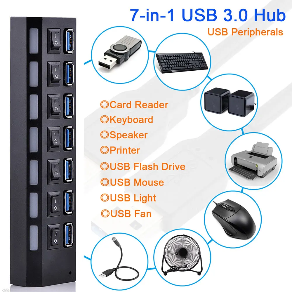 Usb-хаб 3 0 высокоскоростной 4 7 портов USB концентратор с адаптером питания EU/US/UK