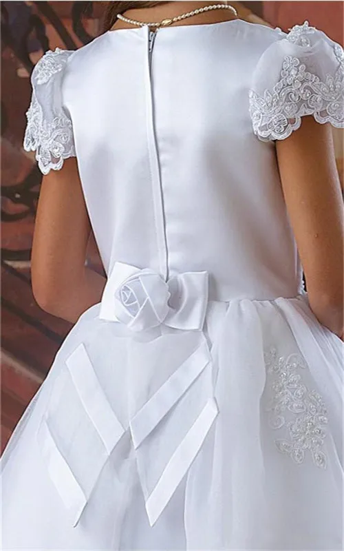 2019 White First Communion Gowns with Cap Sleeves Beading Appliques Flower Girl Dress For Wedding Vestidos De Novia Longo | Детская