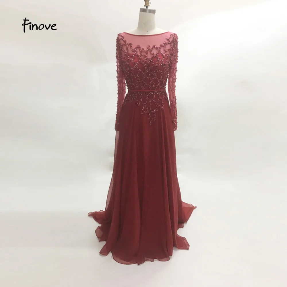 Платье вечернее шифоновое в пол с длинным рукавом и бусинами|vestido de festa longo|evening