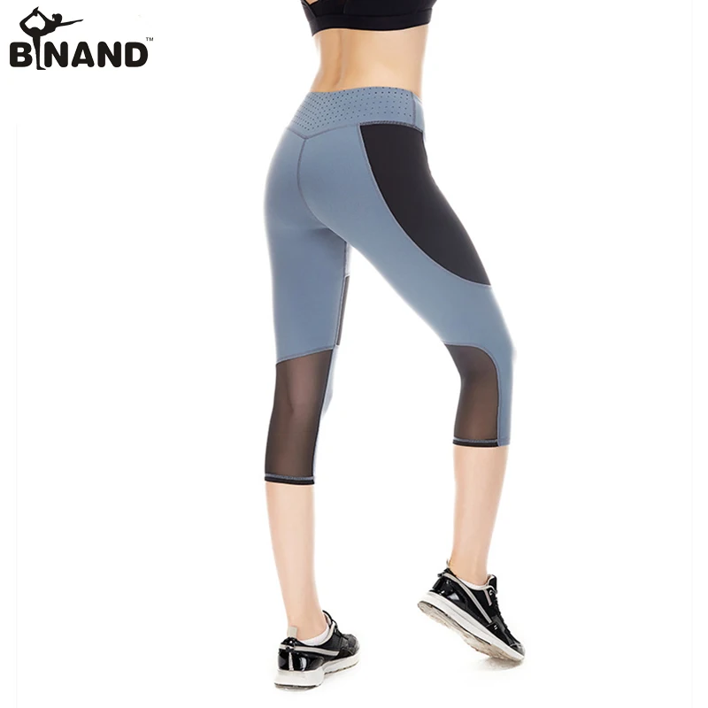 BINAND Female Mesh Yoga Capris Workout Gym Sports Pants Soft Fitness Hips Push Up Slim Tights Exercises Jogging Trousers | Спорт и